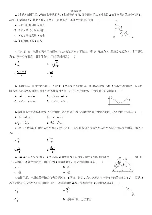 2020届高三高考(江苏)物理一轮复习考点基础练习卷：抛体运动