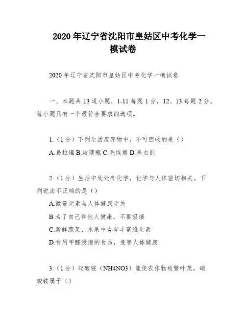 2020年辽宁省沈阳市皇姑区中考化学一模试卷