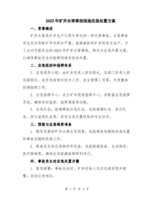 2023年矿井水害事故现场应急处置方案