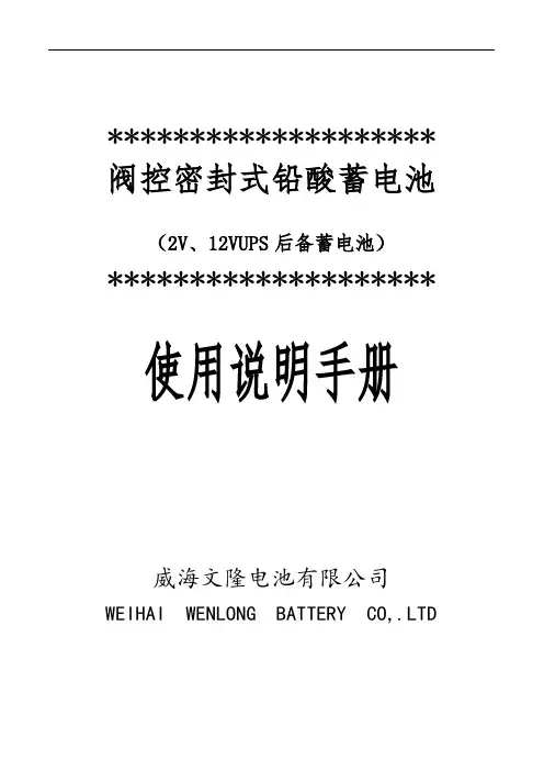 阀控密封式铅酸蓄电池使用说明书