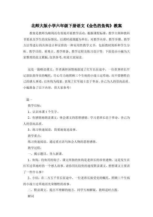 北师大版小学六年级下册语文《金色的鱼钩》教案