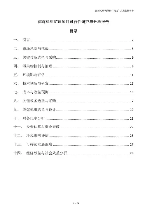燃煤机组扩建项目可行性研究与分析报告
