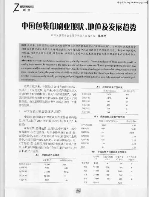 中国包装印刷业现状、地位及发展趋势