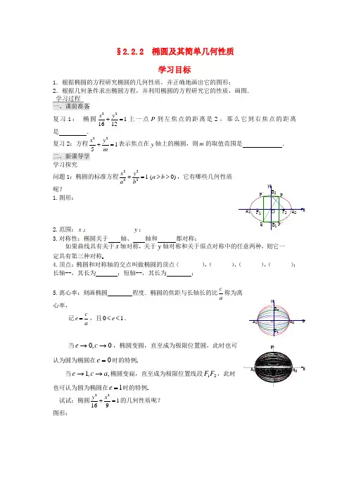 高中数学 2.2椭圆及其简单几何性质导学案新人教B版选修2-1