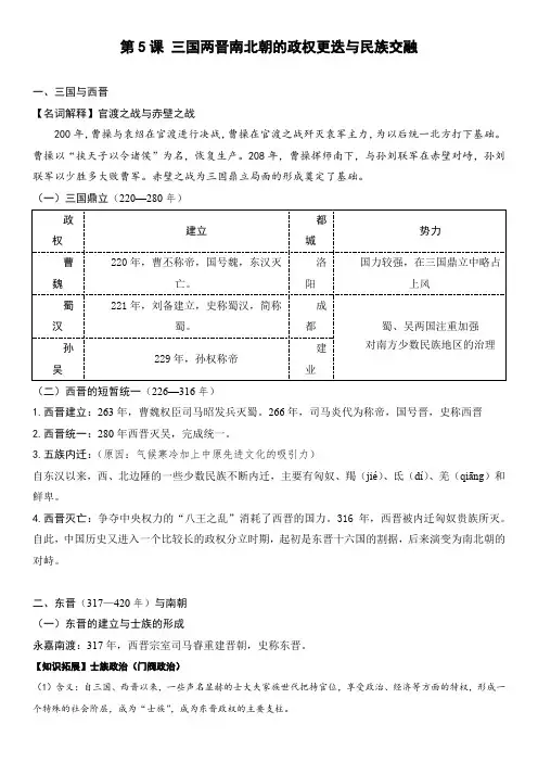 第5课 三国两晋南北朝的政权更迭与民族交融