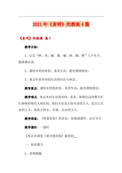 2021年《麦哨》的教案4篇
