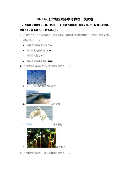 2020年辽宁省抚顺市中考物理一模试卷[解析版]