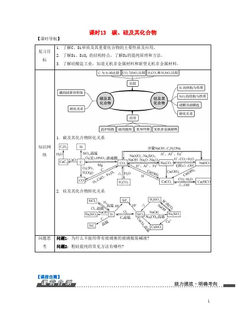 高考化学一轮复习 专题三 非金属元素及其化合物 课时13 碳、硅及其化合物 新人教版