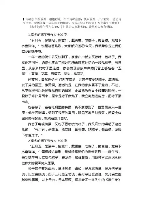 家乡的端午节作文300字（精选5篇）