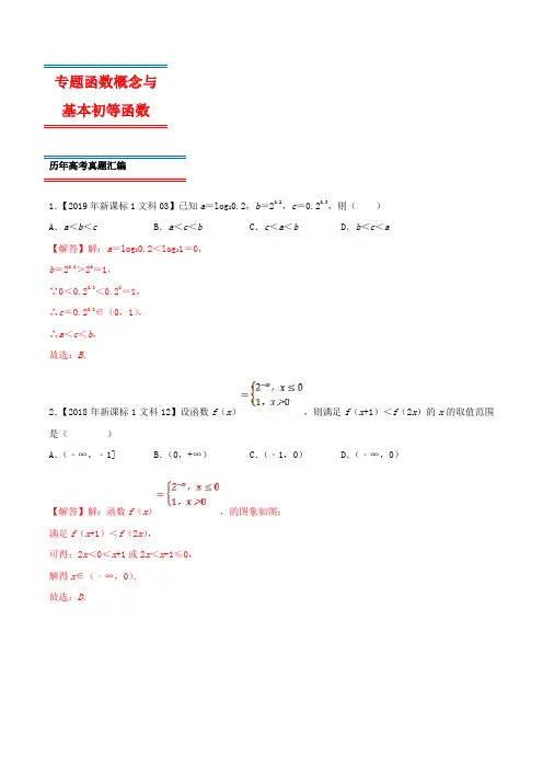 (2010-2019)高考数学真题分类汇编  函数概念与基本初等函数 文(含解析)