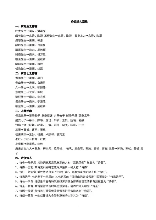 古代诗人雅称