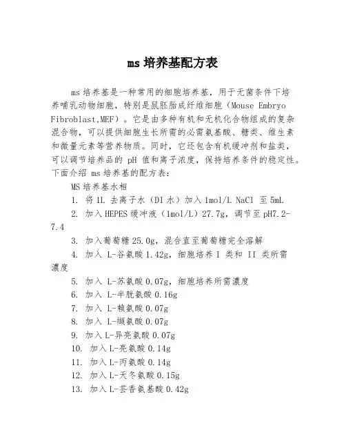 ms培养基配方表