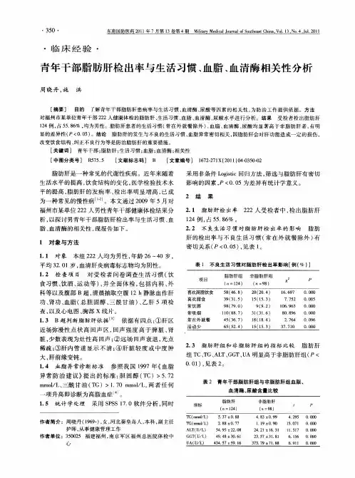 青年干部脂肪肝检出率与生活习惯、血脂、血清酶相关性分析