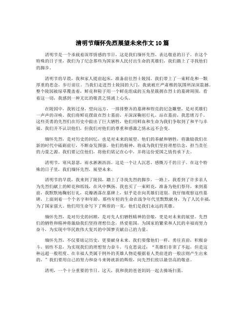 清明节缅怀先烈展望未来作文10篇