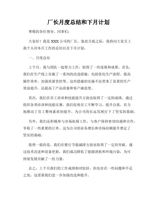 厂长月度总结和下月计划