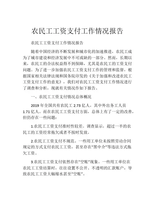 农民工工资支付工作情况报告
