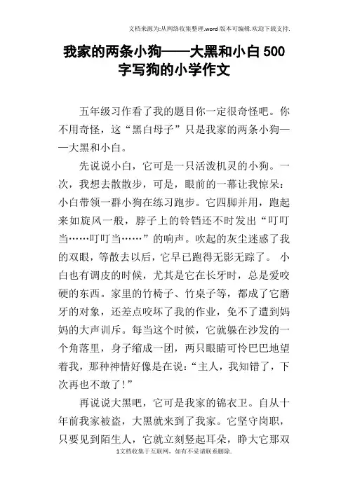 我家的两条小狗——大黑和小白500字写狗的小学作文