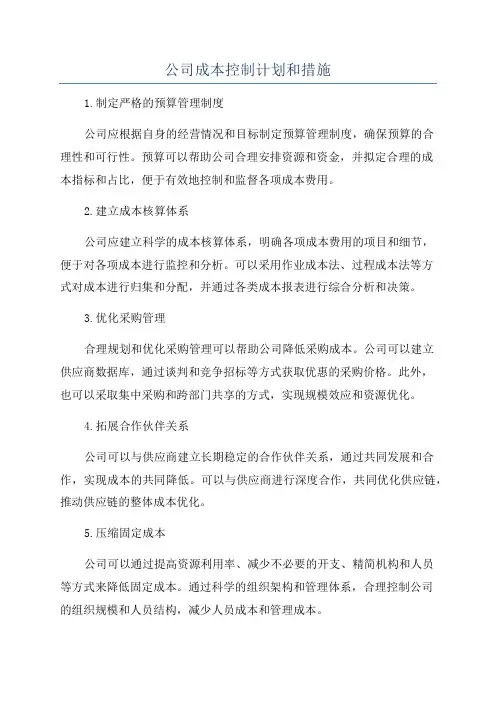 公司成本控制计划和措施