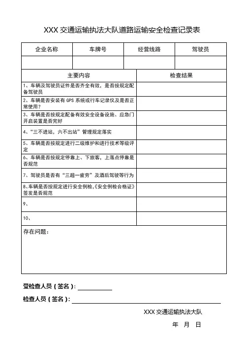 道路运输车辆路面安全检查表