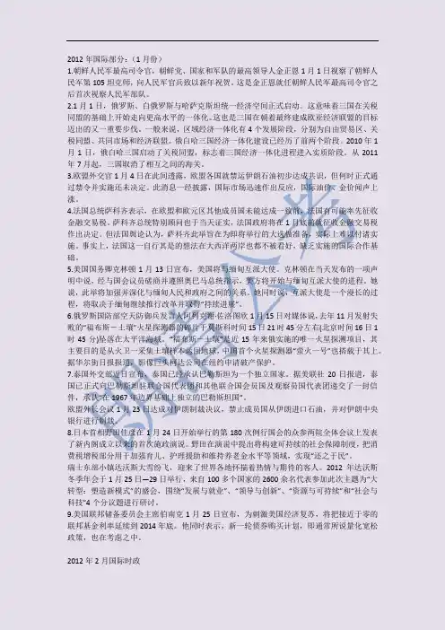 2012年国际时政要闻