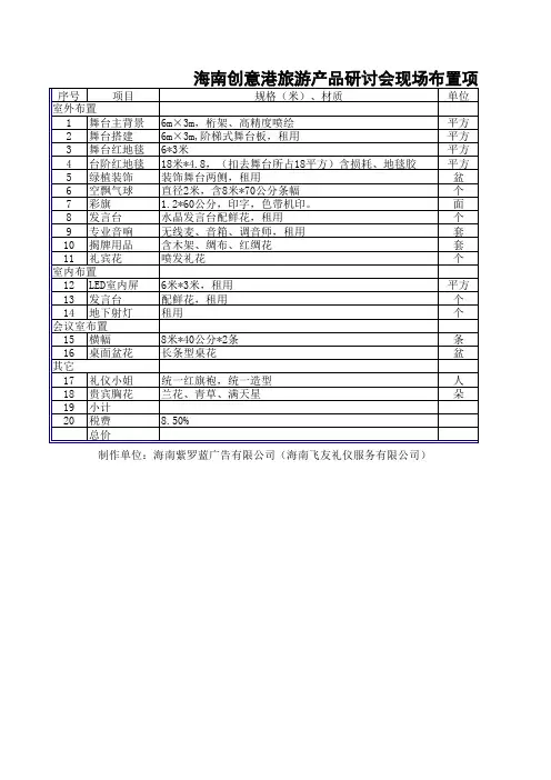 活动现场布置项目预算清单