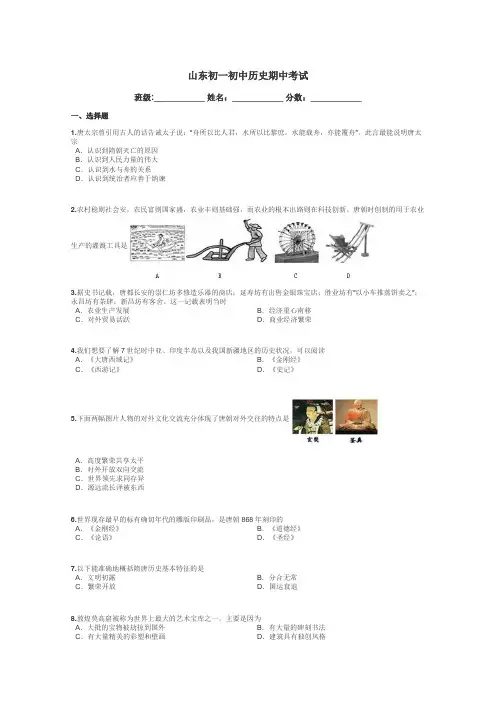 山东初一初中历史期中考试带答案解析
