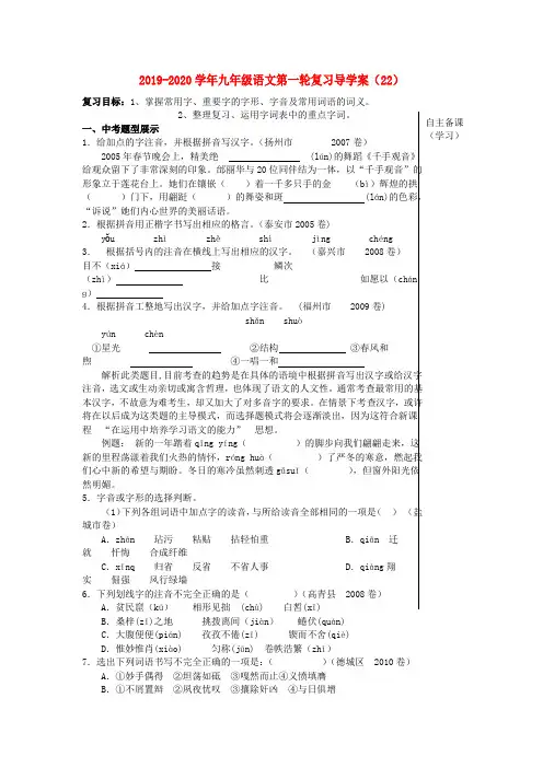 2019-2020学年九年级语文第一轮复习导学案(22).doc