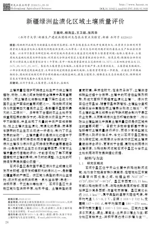 新疆绿洲盐渍化区域土壤质量评价