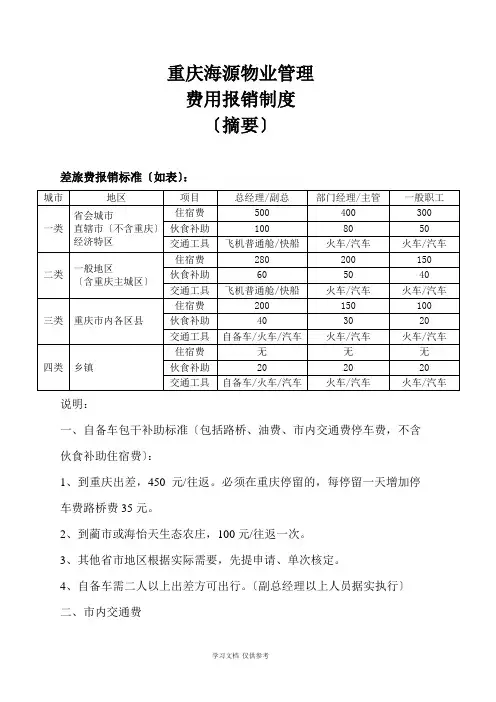 差旅费报销标准