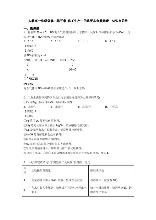 人教高一化学必修二第五章 化工生产中的重要非金属元素  知识点总结