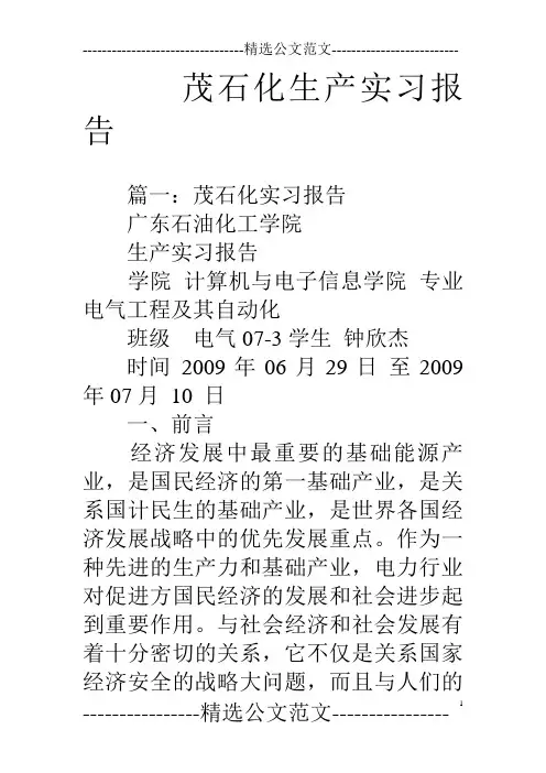 茂石化生产实习报告