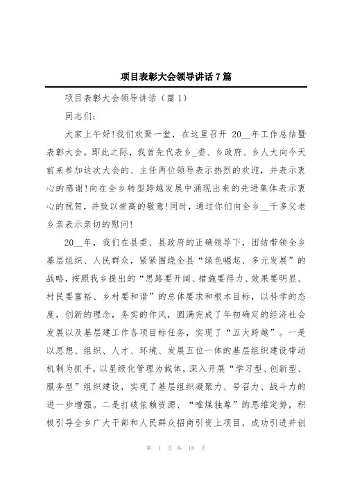 项目表彰大会领导讲话7篇