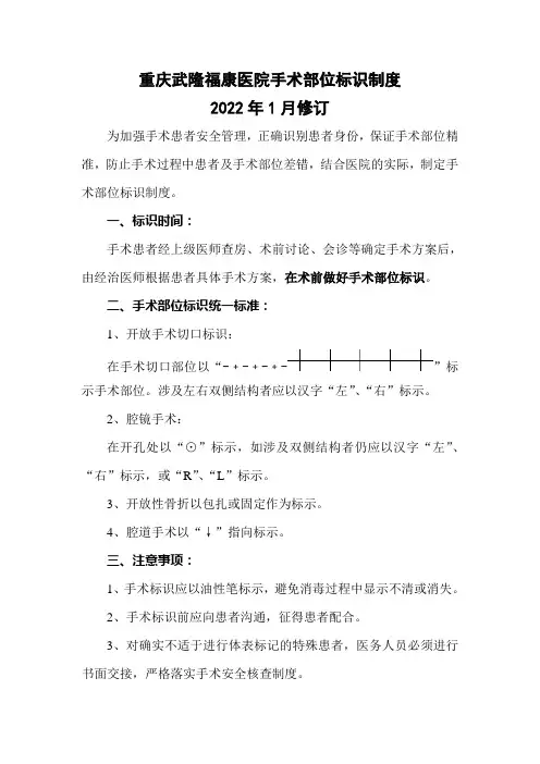手术部位标识制度(2022修订)