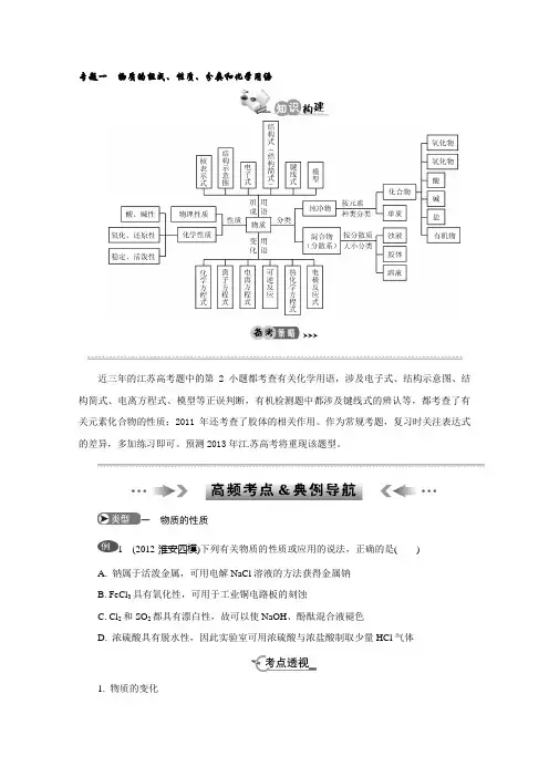 江苏高考化学二轮最新讲义：专题一 物质的组成、性质、分类和化学用语