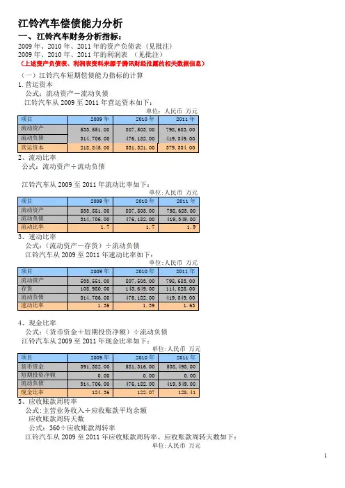 江铃汽车偿债能力分析报告