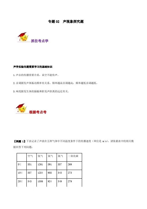 专题02  声现象探究题(解析版)
