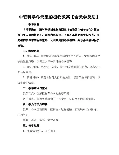 中班科学冬天里的植物教案【含教学反思】
