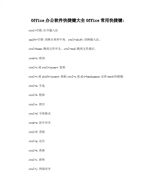 Office办公软件快捷键大全