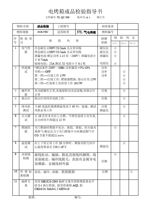 气电烤箱成品检验标准