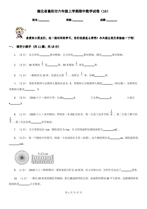 湖北省襄阳市六年级上学期期中数学试卷(10)