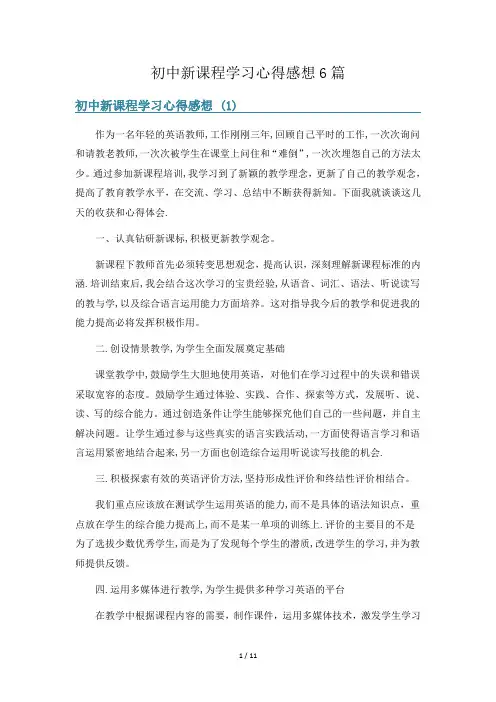 初中新课程学习心得感想6篇