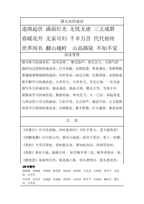 苏教版二年级古诗,名句背诵