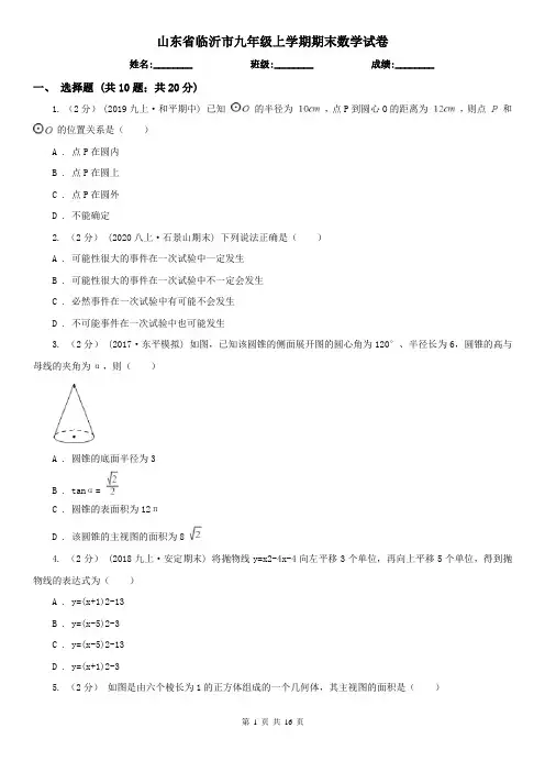 山东省临沂市九年级上学期期末数学试卷