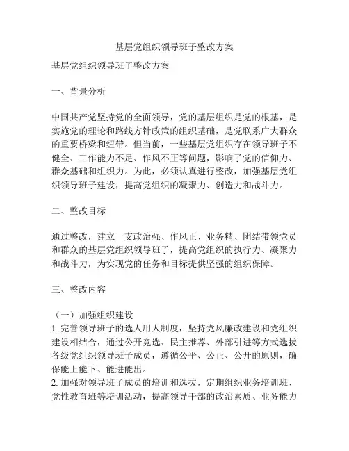 基层党组织领导班子整改方案