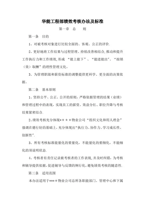华能绩效标准一览表
