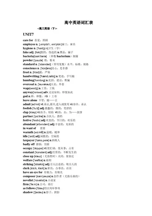 高三英语下册单词表(免费)