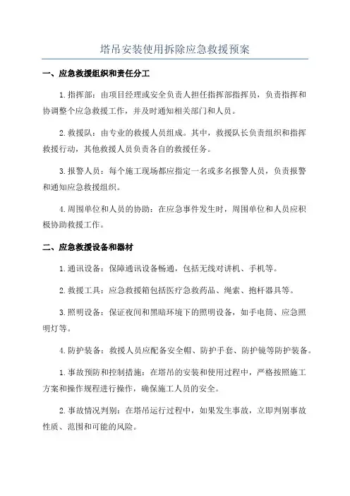 塔吊安装使用拆除应急救援预案