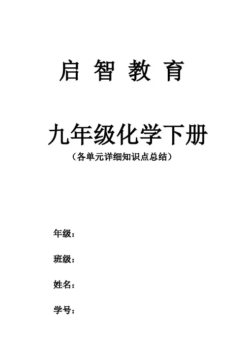 北师大版九年级化学下册知识点总结