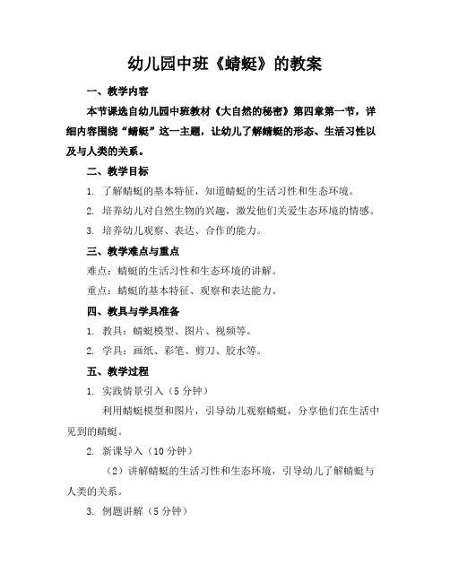 幼儿园中班《蜻蜓》的教案