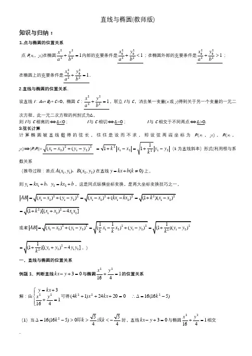 直线与椭圆位置关系(经典)